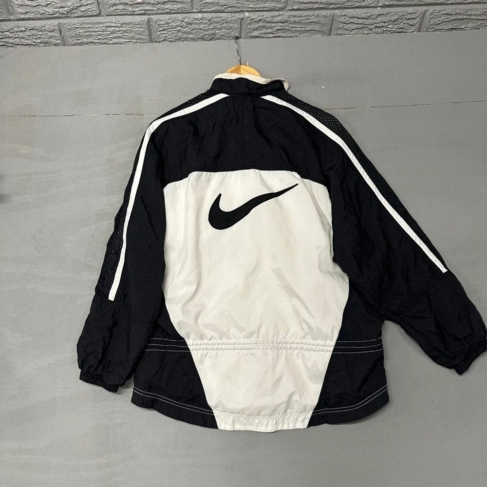 Nike Windbreaker Jacket‎ Black White Full Zip Swoosh Logo Athletic Size M